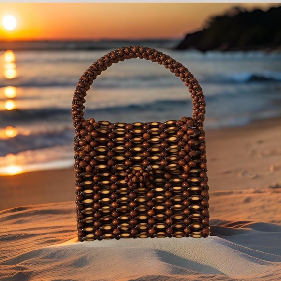 Elegant Brown Beaded Handbag - Picture 1 of 3